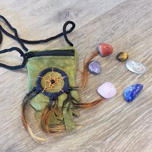 Healing Gemstone Pouch Necklace.  Crystal Healing